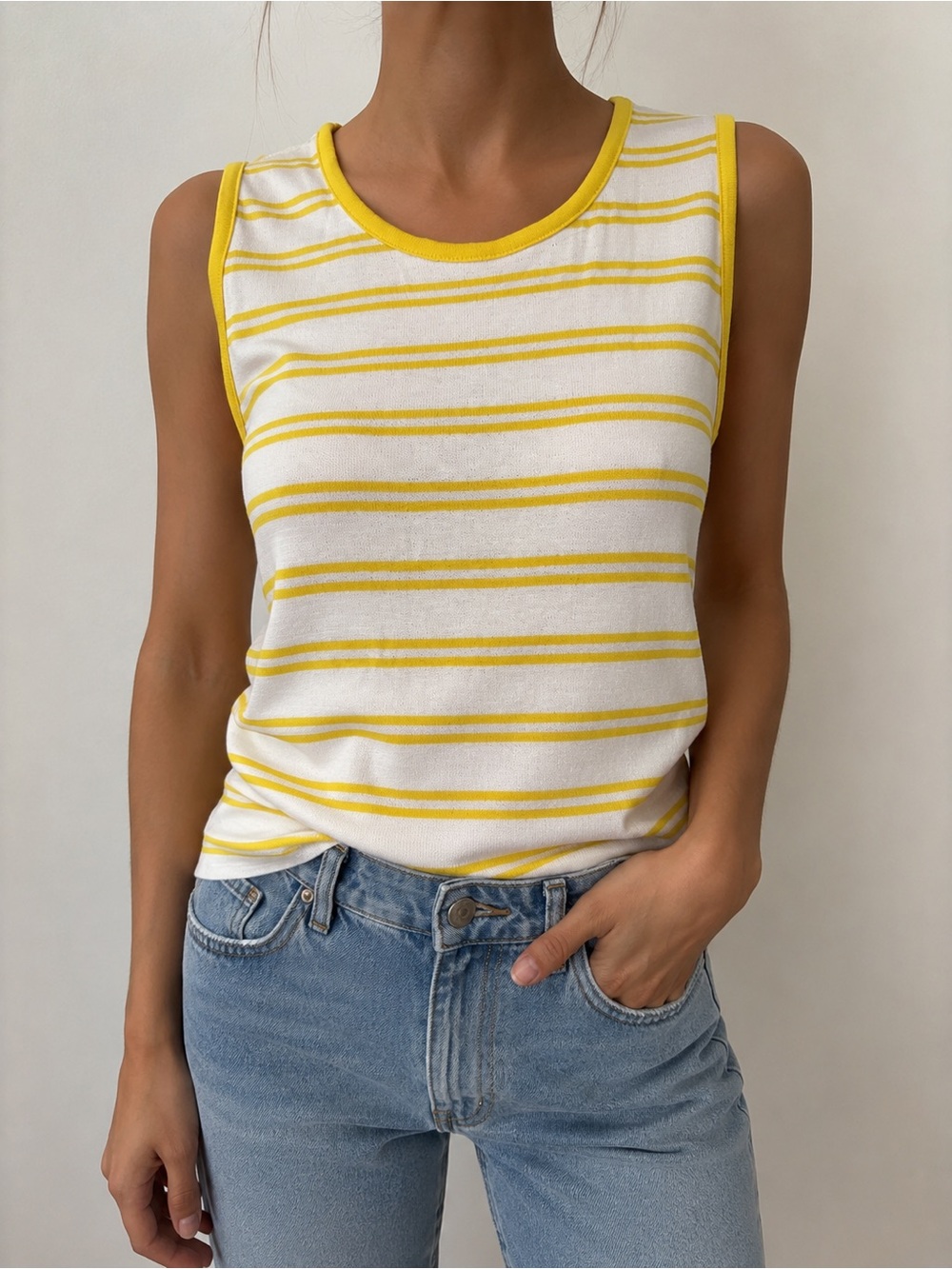 Striped Yellow & White Sleeveless Tank Top